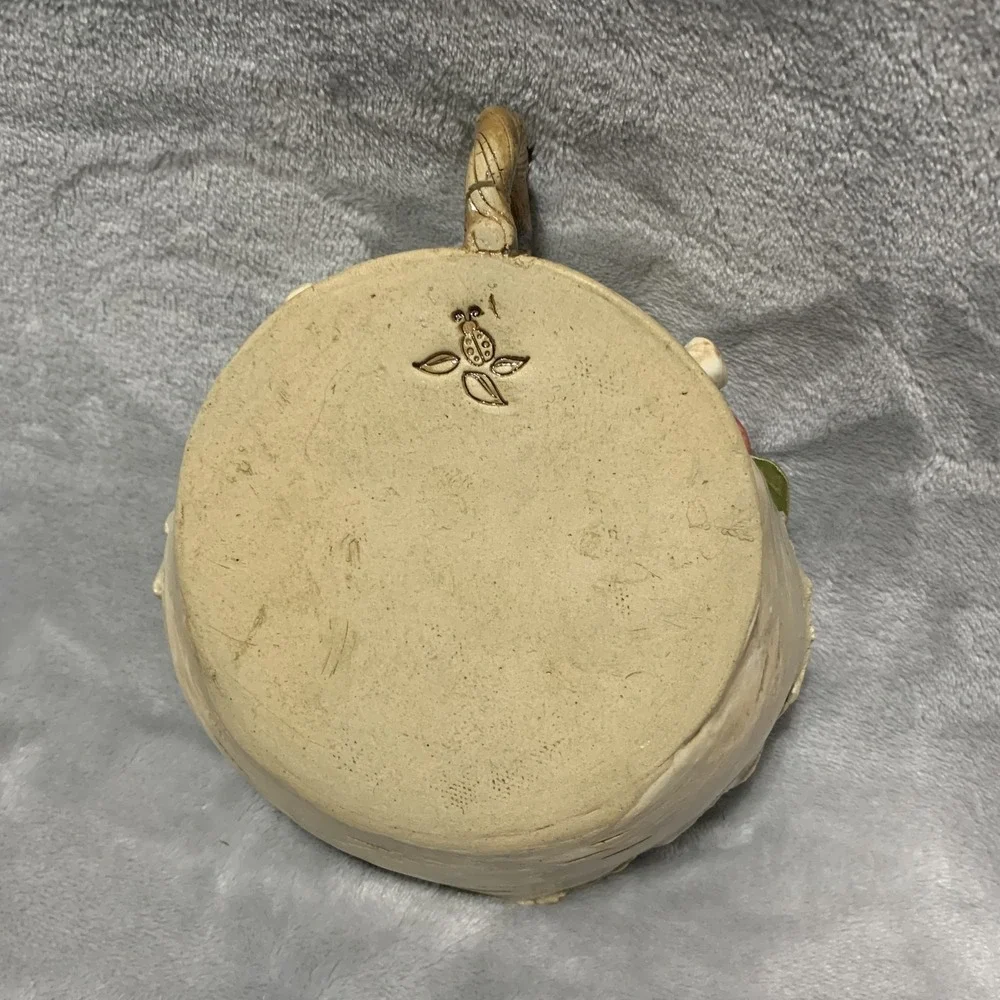 Unique Birch Bark Tree Stump Ceramic Vase Planter‎ Mug Ladybug Handle Decorative